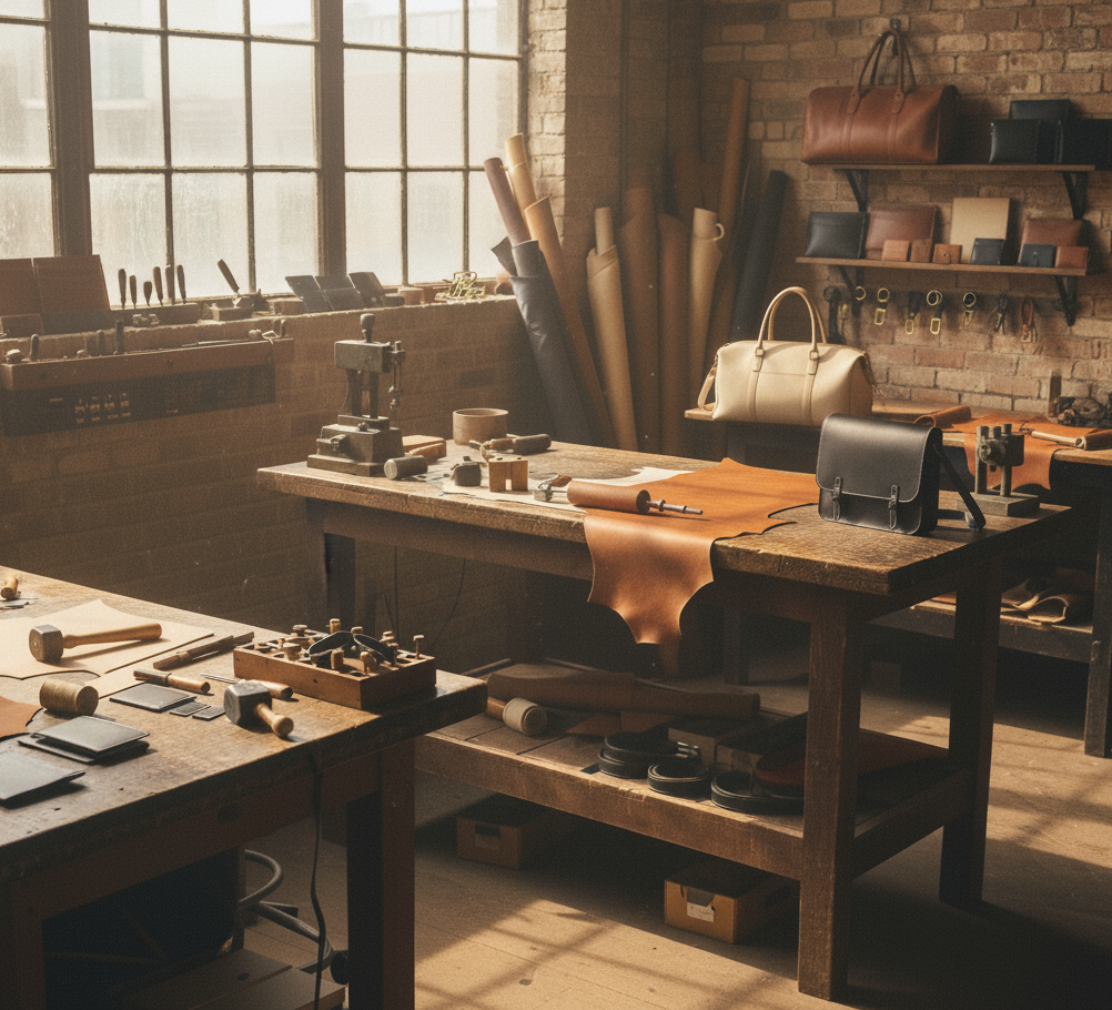 Our workshop with craftsmen creating leather goods